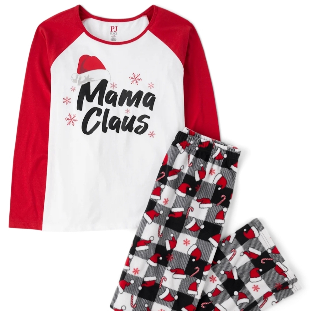 PJ Place Womens XL Mama Claus Christmas Holiday Matching Set Family Fleece NWT